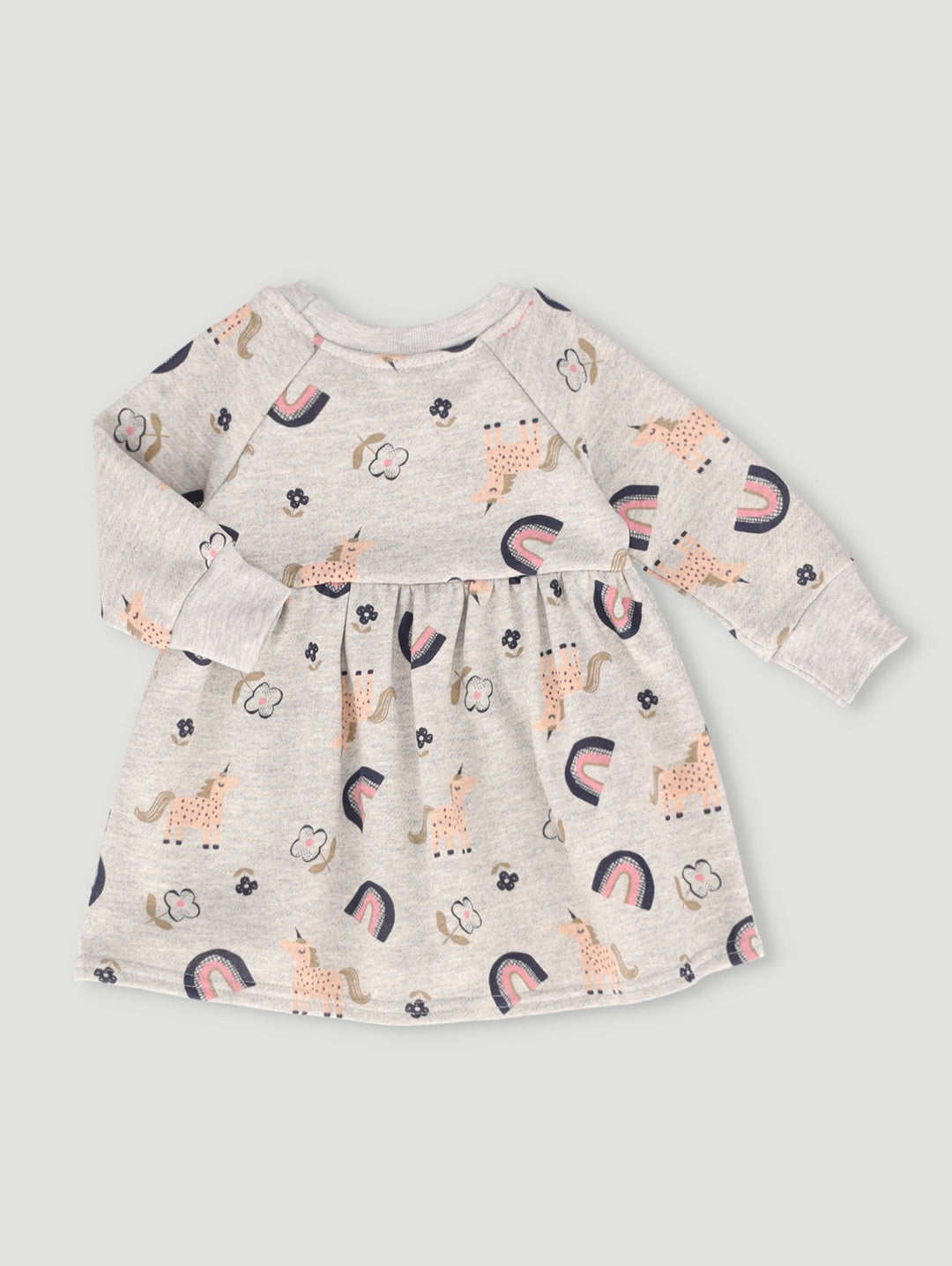 Long Sleeve Rainbow Fleece Dress - Grey