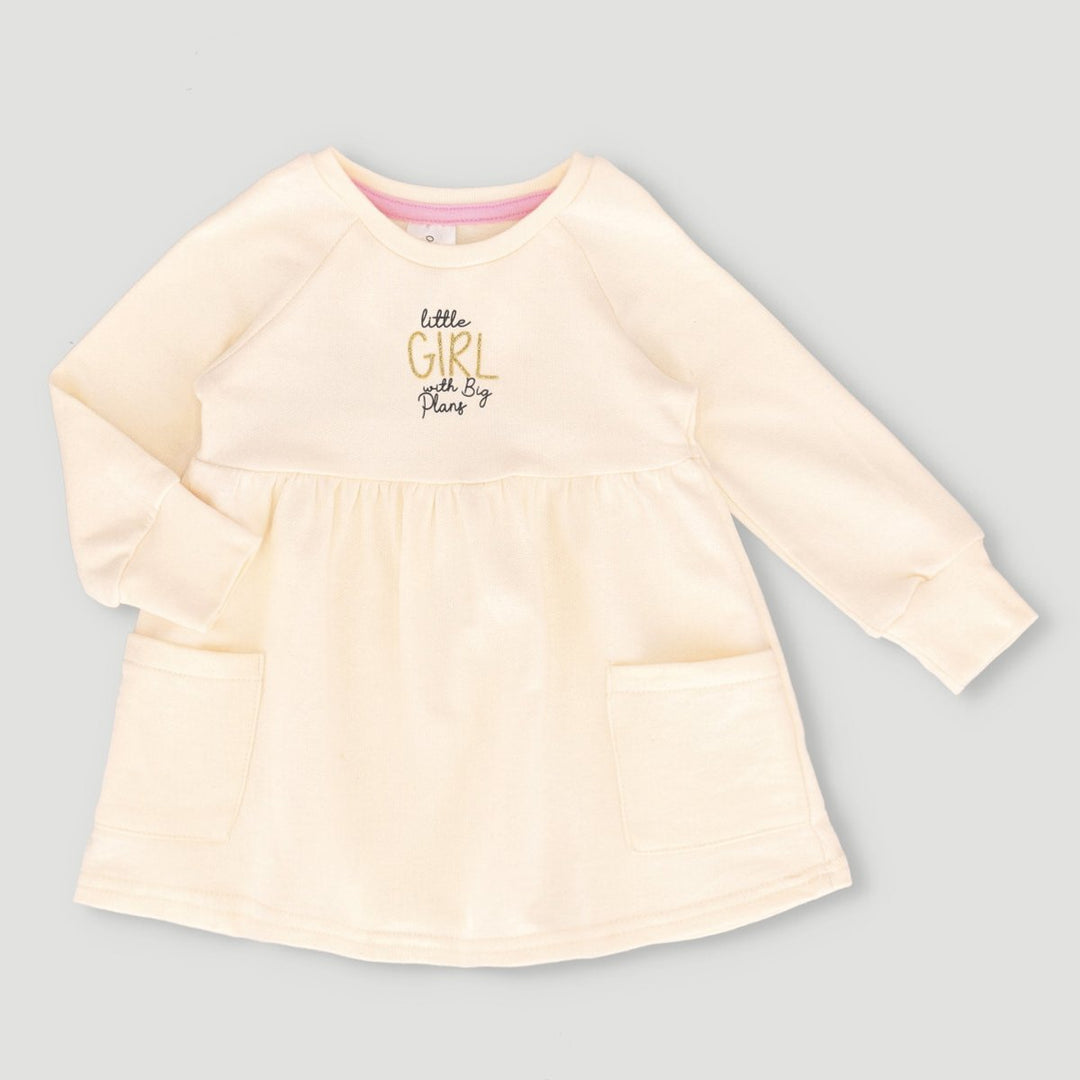 Slogan Fleece Dress - Cream