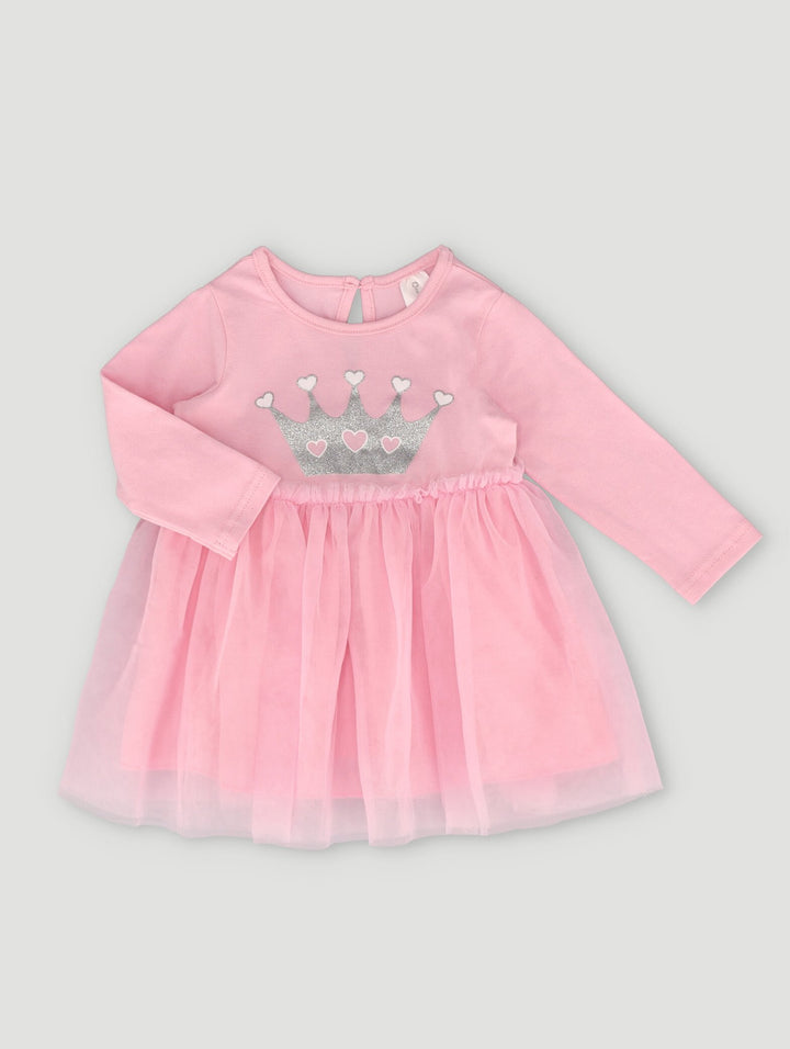 Baby Girls Long Sleeve Crown Party Dress - Pink