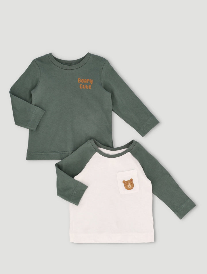 Baby Boys 2 Pack Long Sleeve Raglan Tee - Dark Green