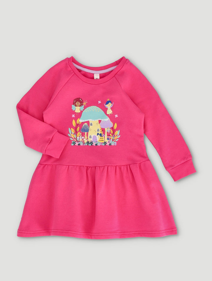 Pre-Girls Long Sleeve Fleece Dress - Cerise