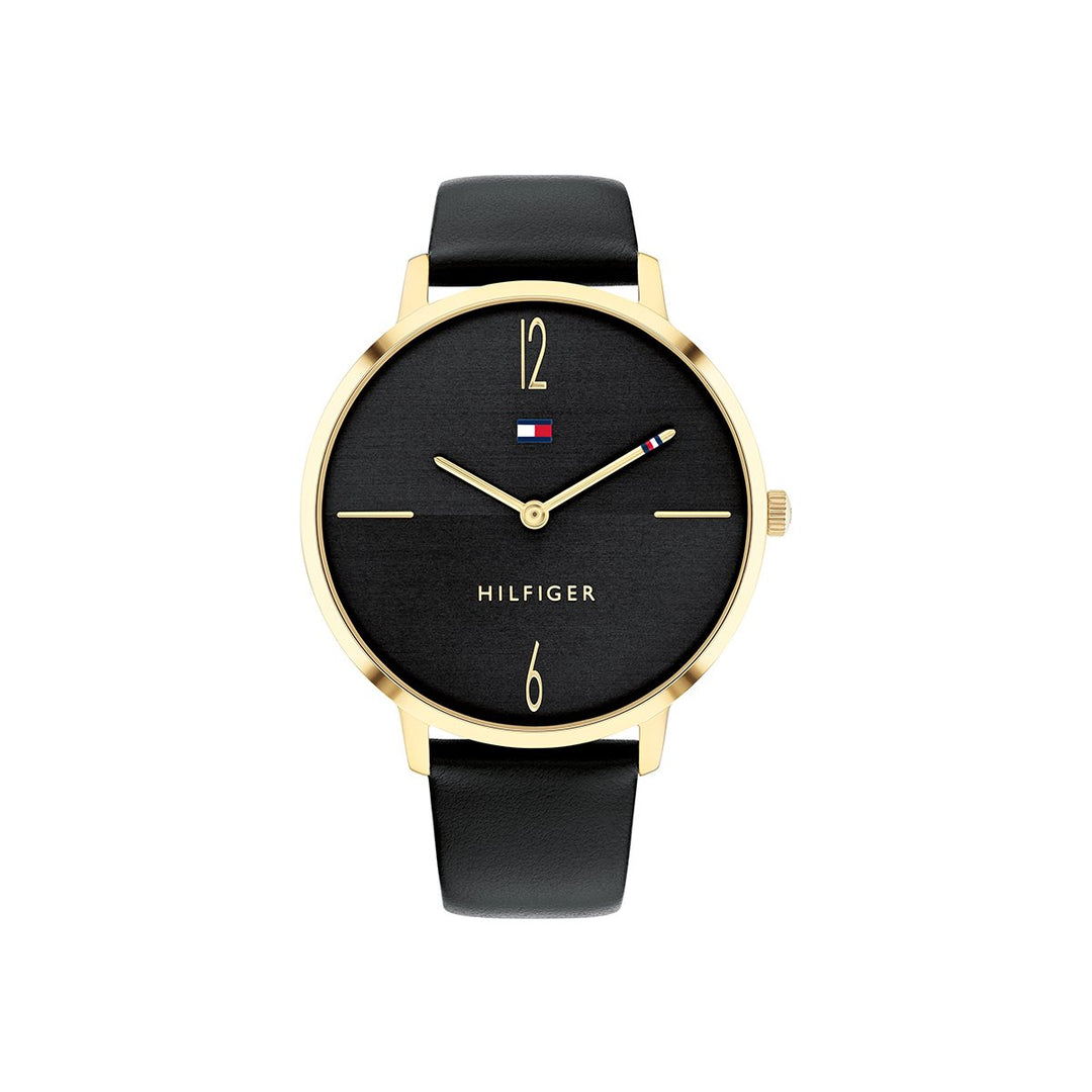 Liza 40Mm Gold Watch Case With Black Dial And Black Leather Strap