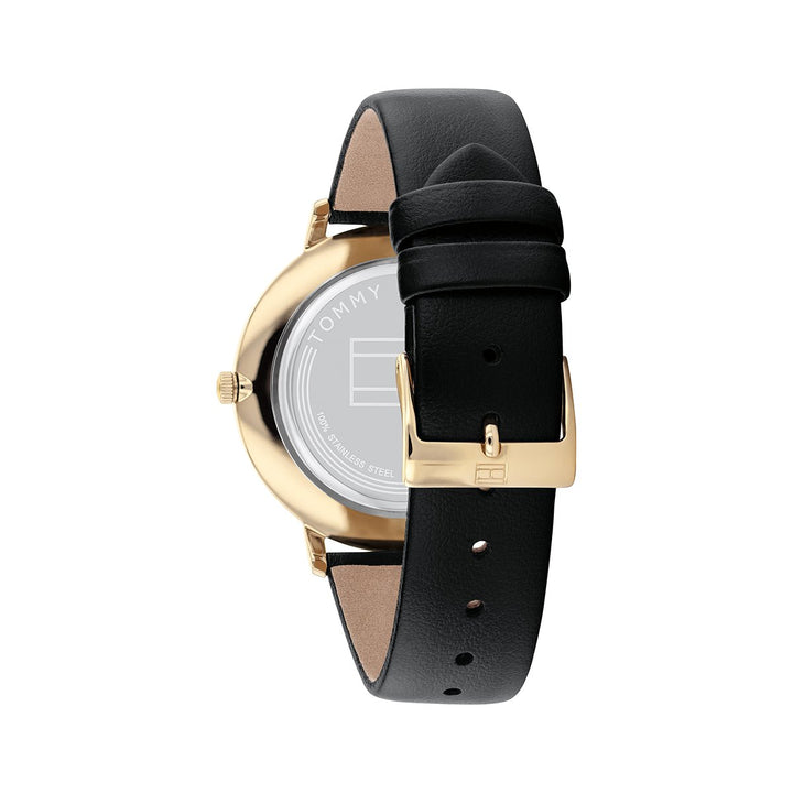 Liza 40Mm Gold Watch Case With Black Dial And Black Leather Strap