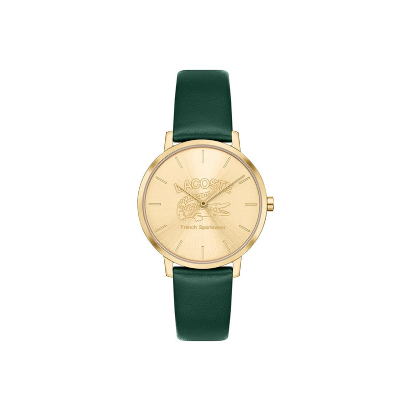 Crocorigin Ip Gold Case Watch With Gold Dial And Green Leather Strap