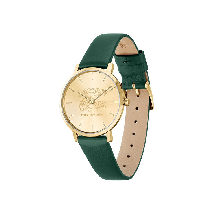 Crocorigin Ip Gold Case Watch With Gold Dial And Green Leather Strap