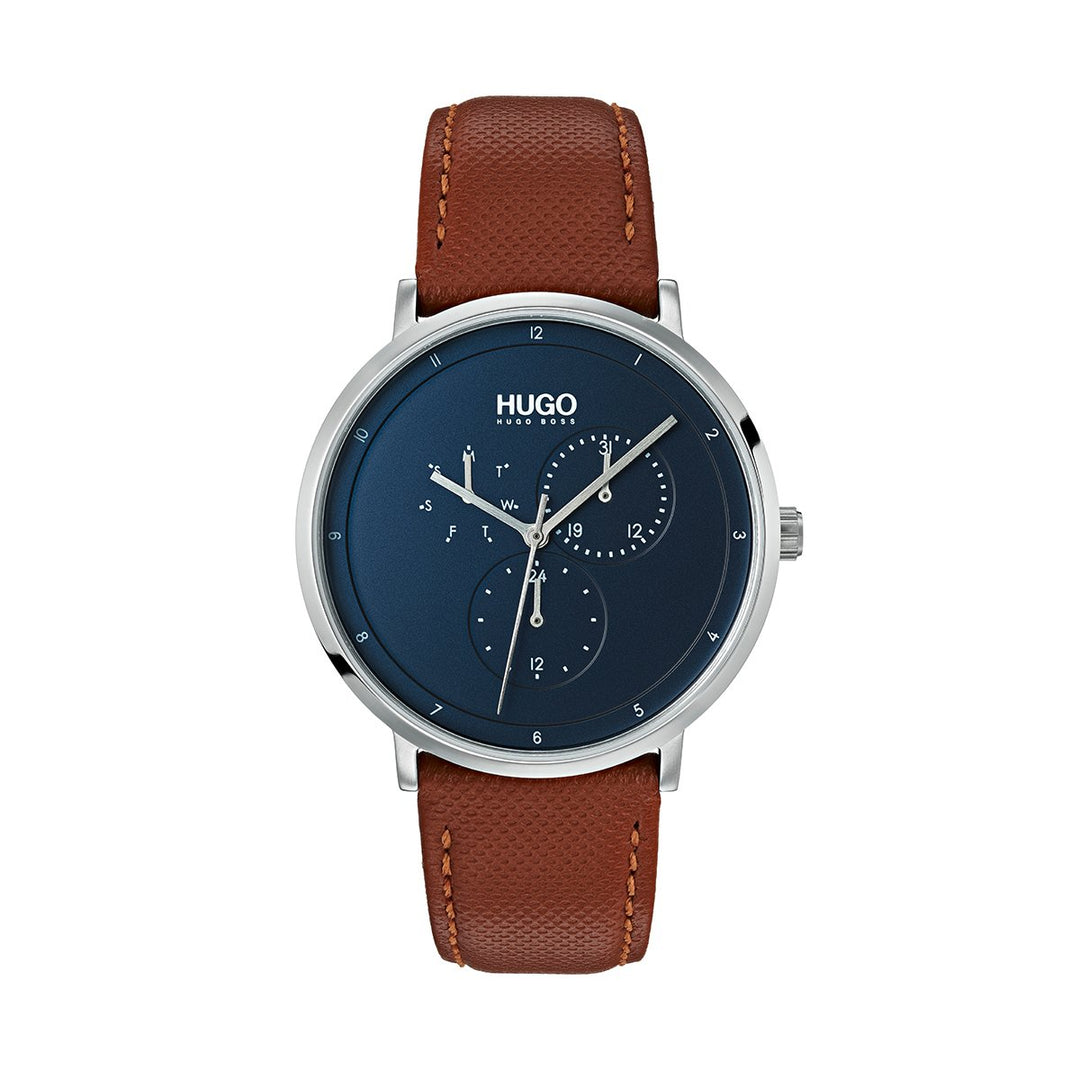 Guide Watch With Blue Dial & Brown Leather Strap