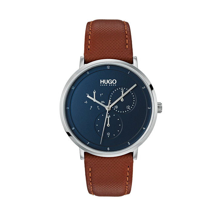 Guide Watch With Blue Dial & Brown Leather Strap