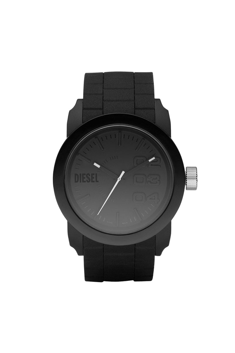 Mens Double Down 44 Three-Hand Black Silicone Watch