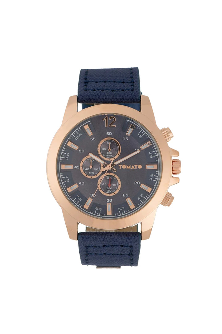 45MM Case Blue Dial & Strap Watch - Rose Gold