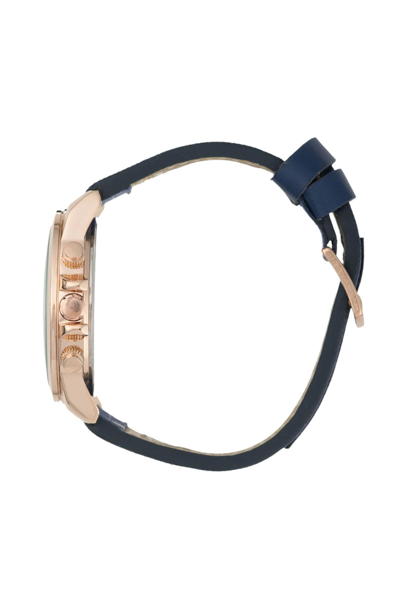 45MM Case Blue Dial & Strap Watch - Rose Gold