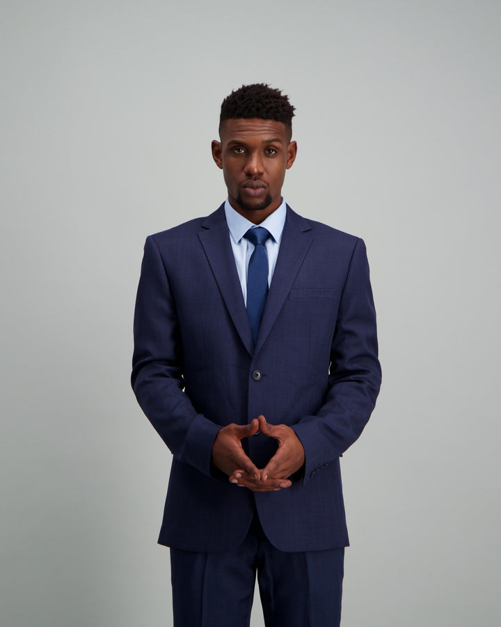 Men's Polyester Slim Fit Suit Jacket Dark Blue