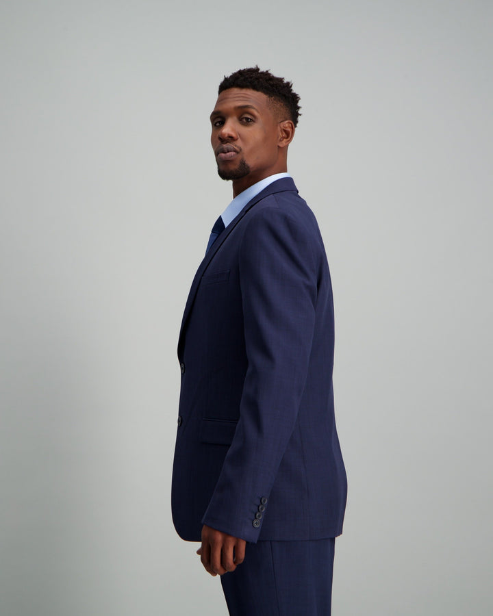 Men's Polyester Slim Fit Suit Jacket Dark Blue