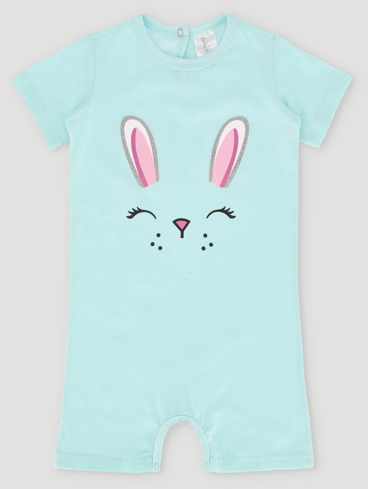 Short Sleeve Bunny Romper - Aqua