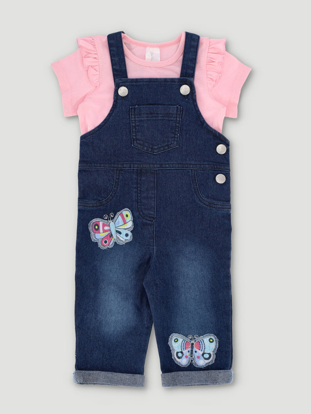 Baby Girls Dungaree Heart Set  - Denim