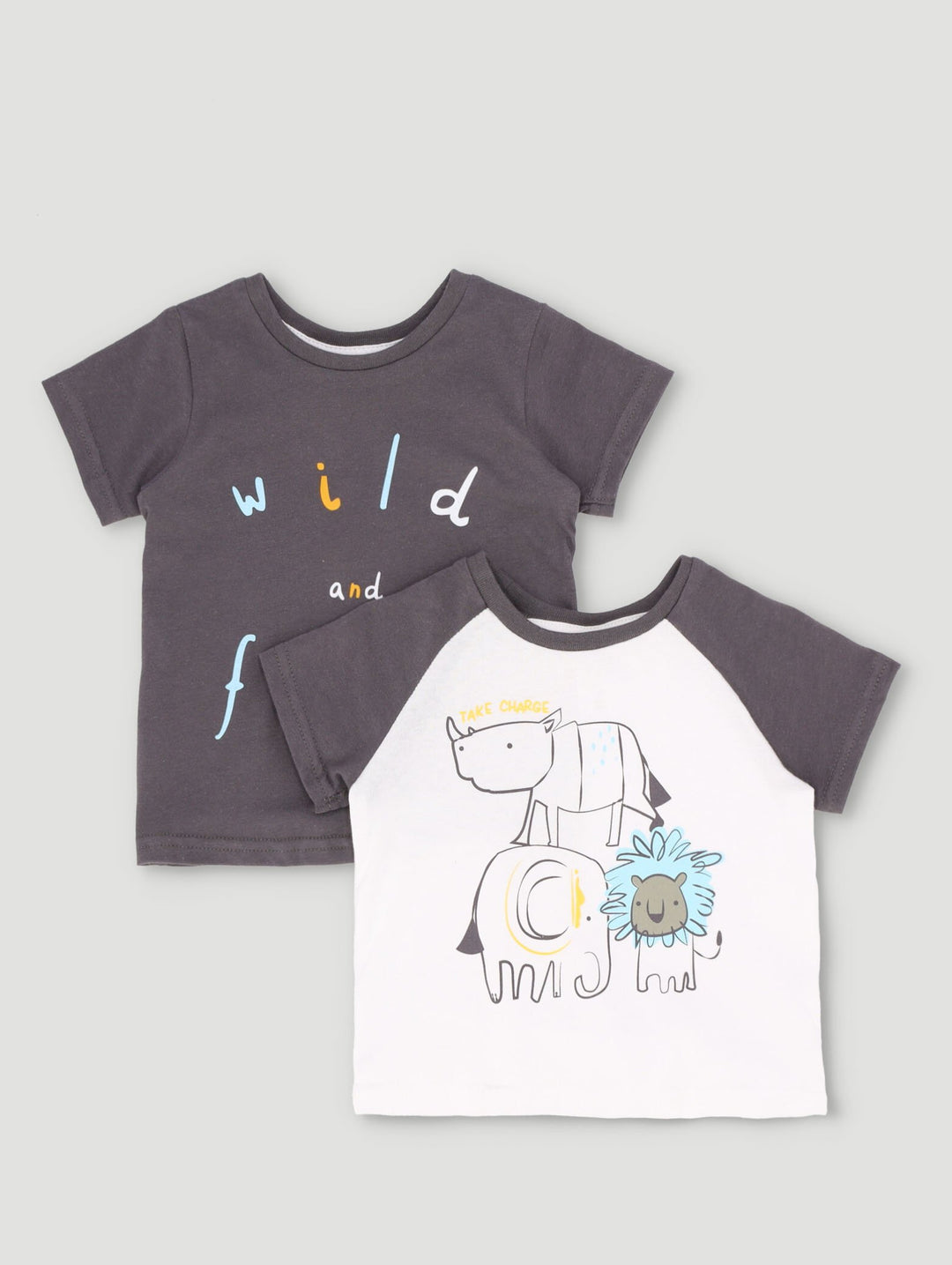 Baby Boys 2 Pack Animal Tees - Charcoal