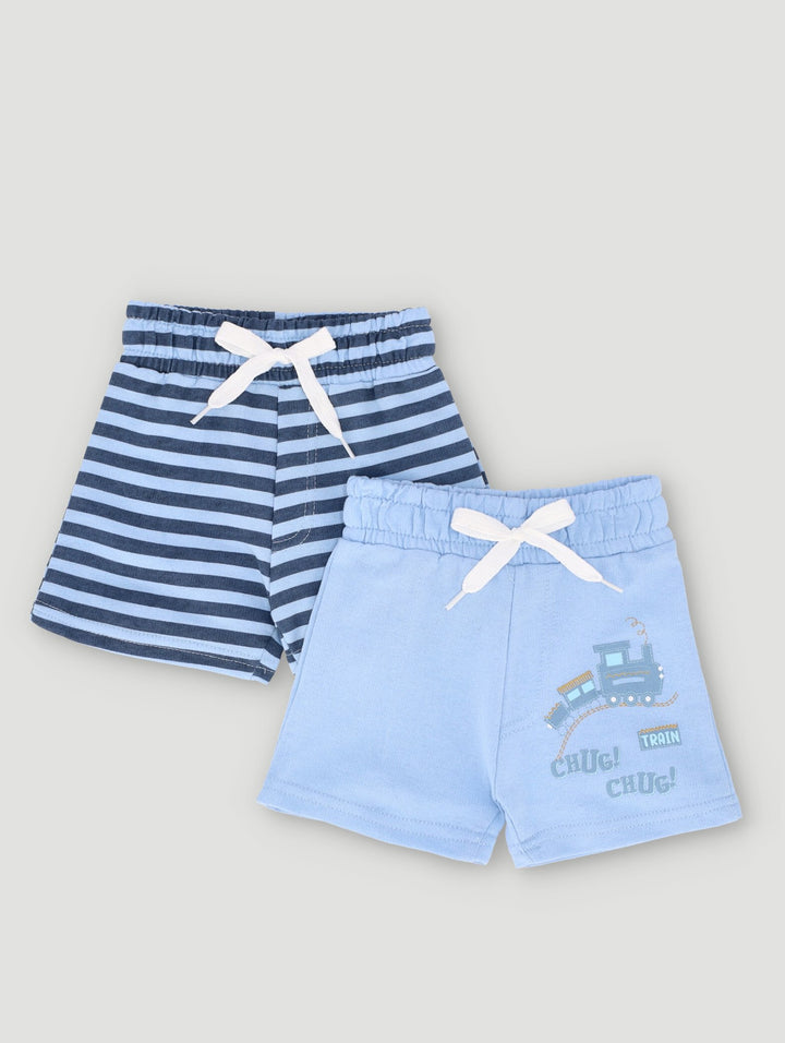 Baby Boys 2 Pack Fleece Train Shorts - Blue