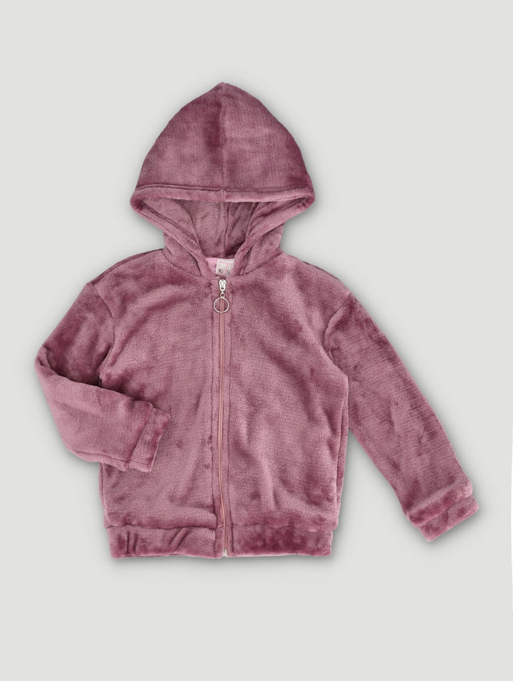 Pre-Girls Faux Fur Hooded Zip-Through Jacket - Mauve