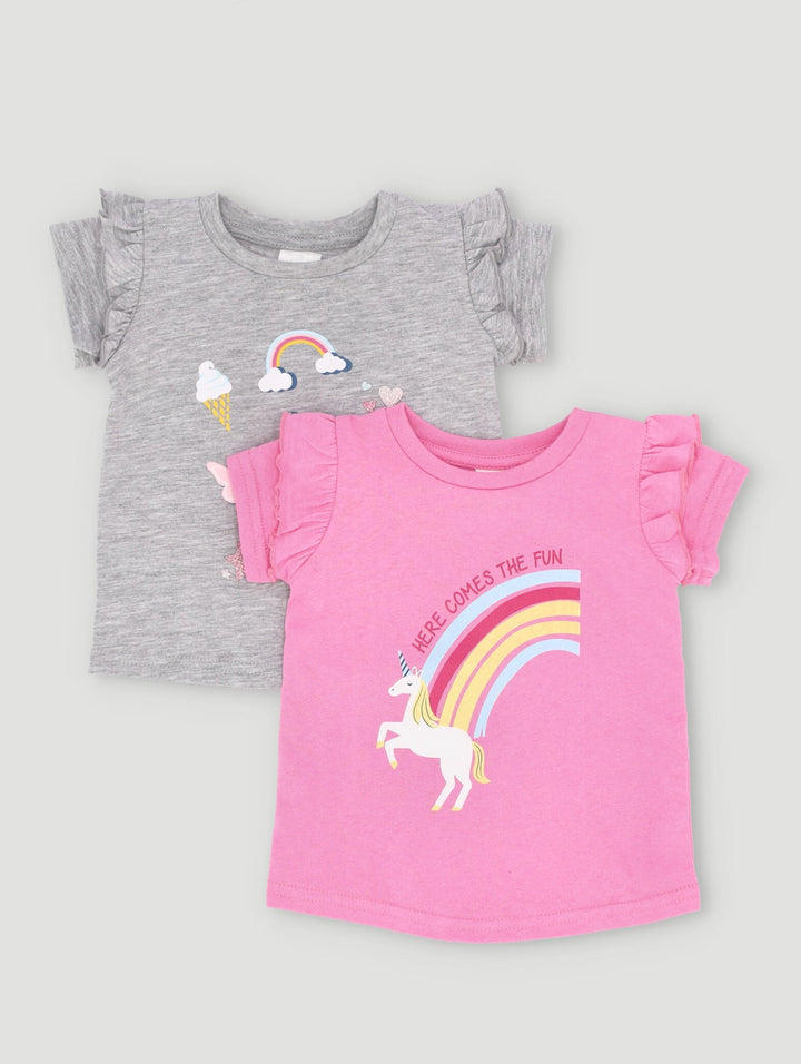 Baby Girls 2 Pack Rainbow Tops - Grey
