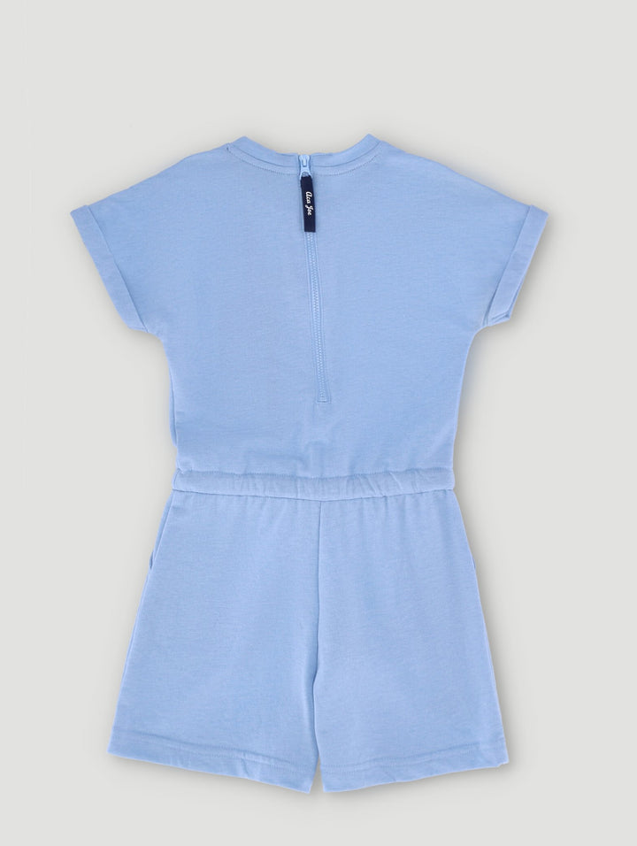 Pre-Girls Denim Knit Jumpsuit - Mid Blue