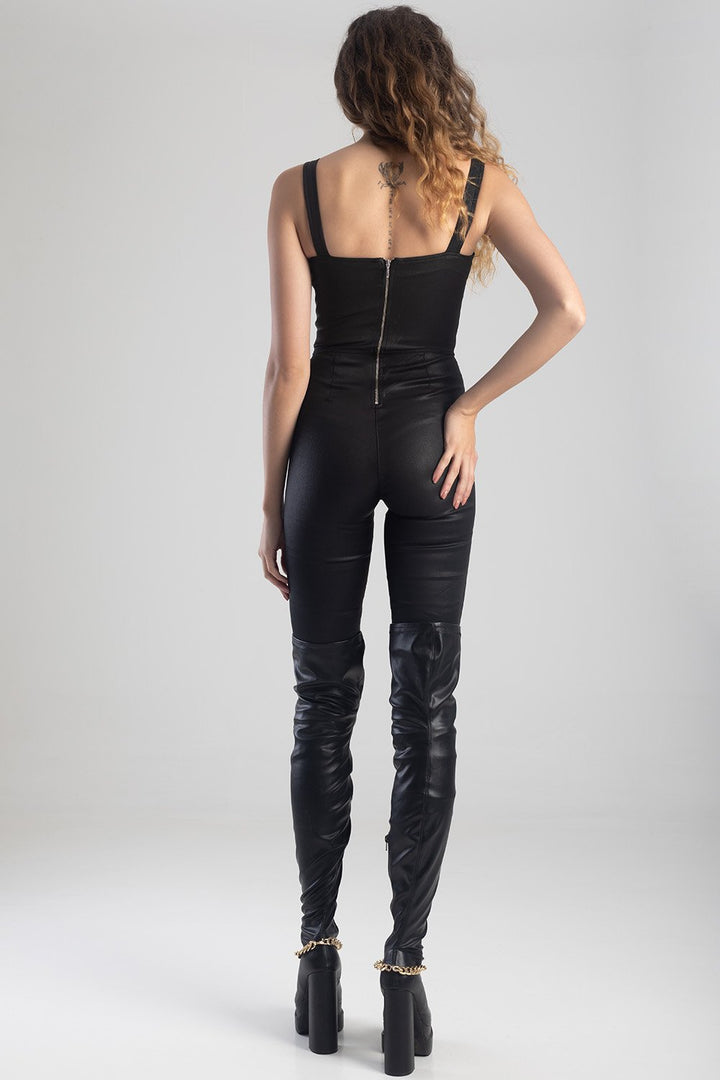 Strappy Slim Straight Jumpsuit - Black