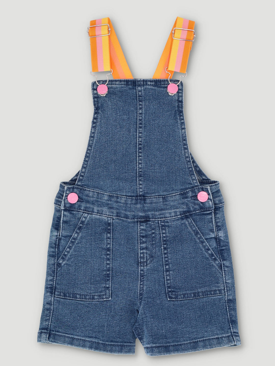 Pre-Girls Dungaree With Stripe Straps - Medium Blue