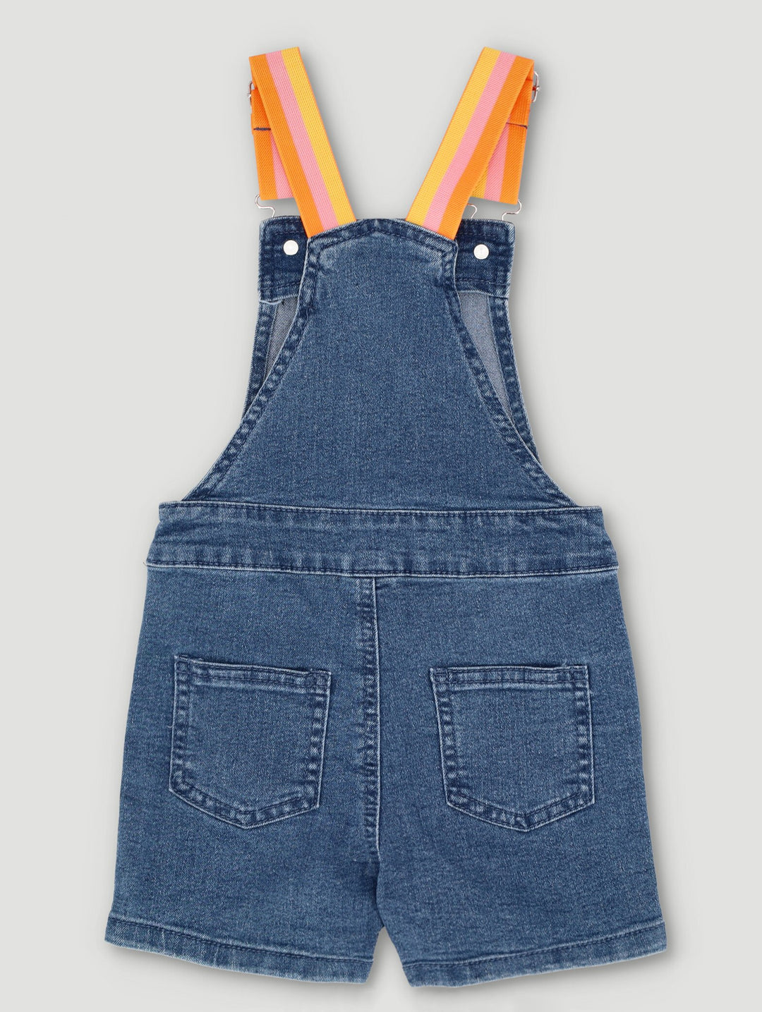Pre-Girls Dungaree With Stripe Straps - Medium Blue