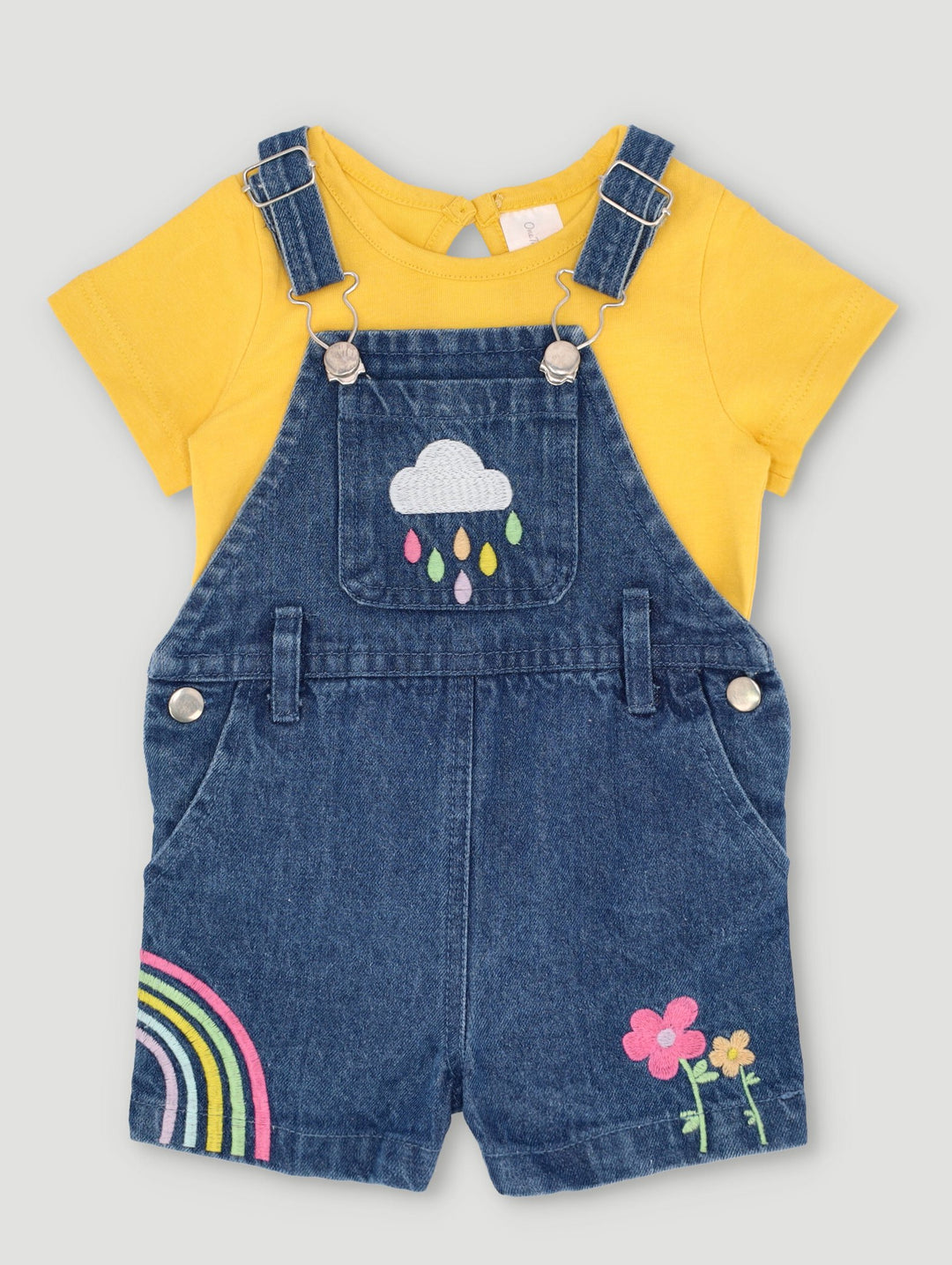Baby Girls Dungaree Shorts Set - Denim