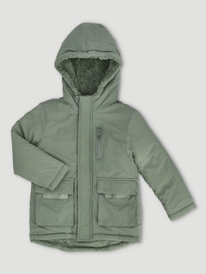 Pre-Boys Utility Parka Jacket - Green
