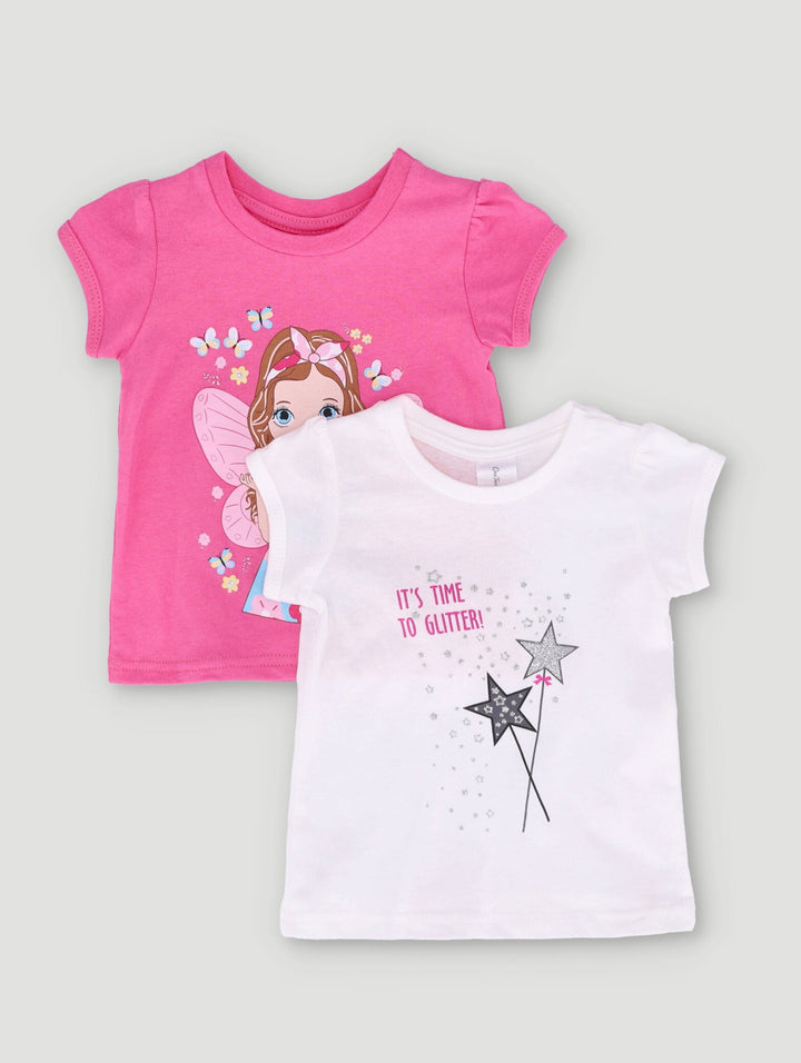 Baby Girls 2 Pack Unicorn Tops - Pink