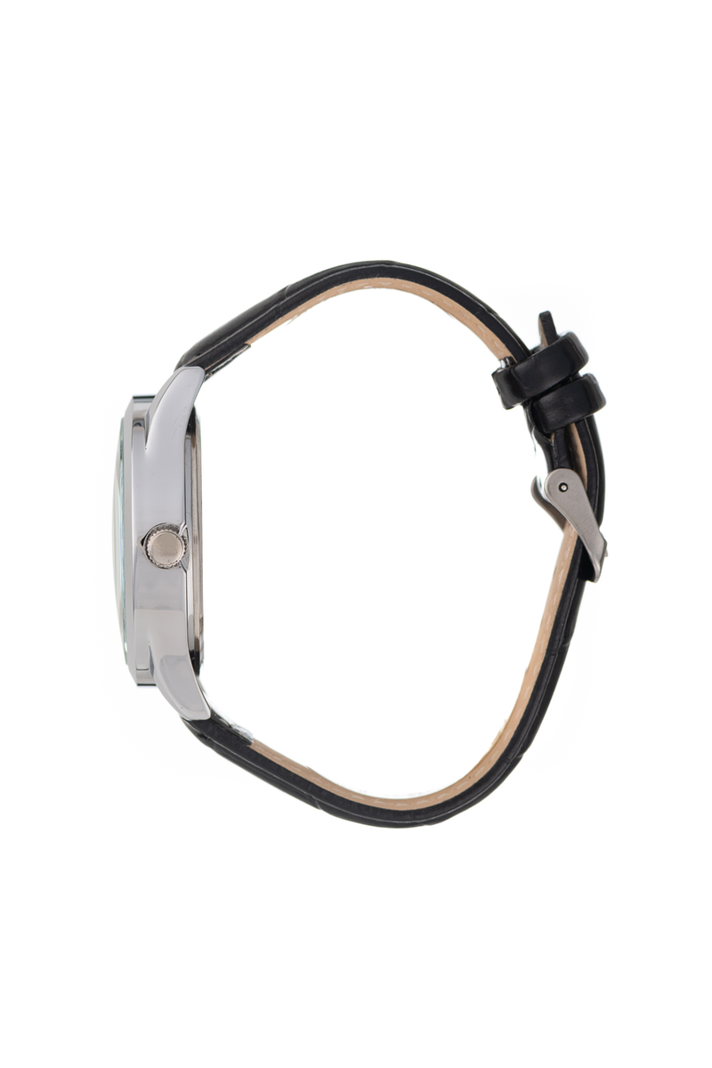 Gents 44Mm Silver Case Watch With Black Dial & Band