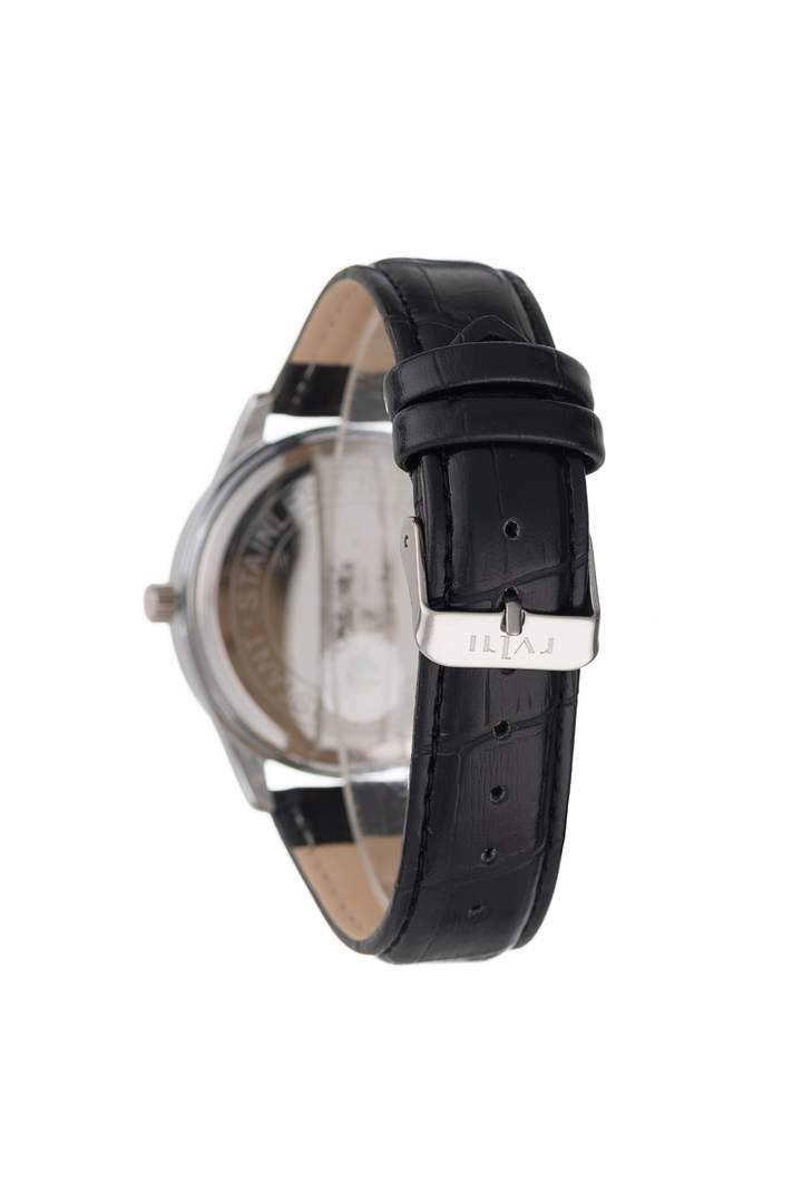 Gents 44Mm Silver Case Watch With Black Dial & Band