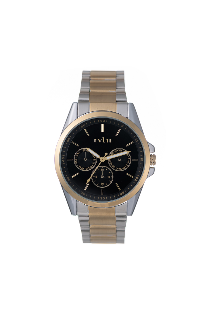 42Mm Gold Case Black Dial 2 Tone Metal Bracelet Watch - Black