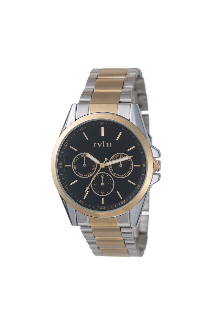 42Mm Gold Case Black Dial 2 Tone Metal Bracelet Watch - Black