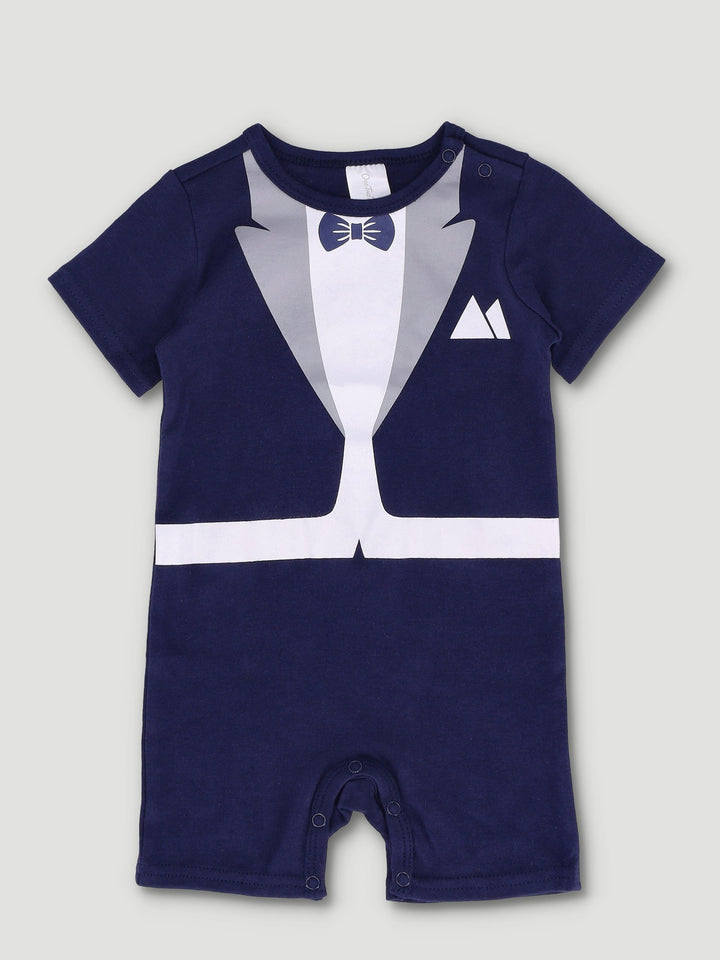 Baby Boys Long Sleeve Fashion Romper With Bow Tie - Navy