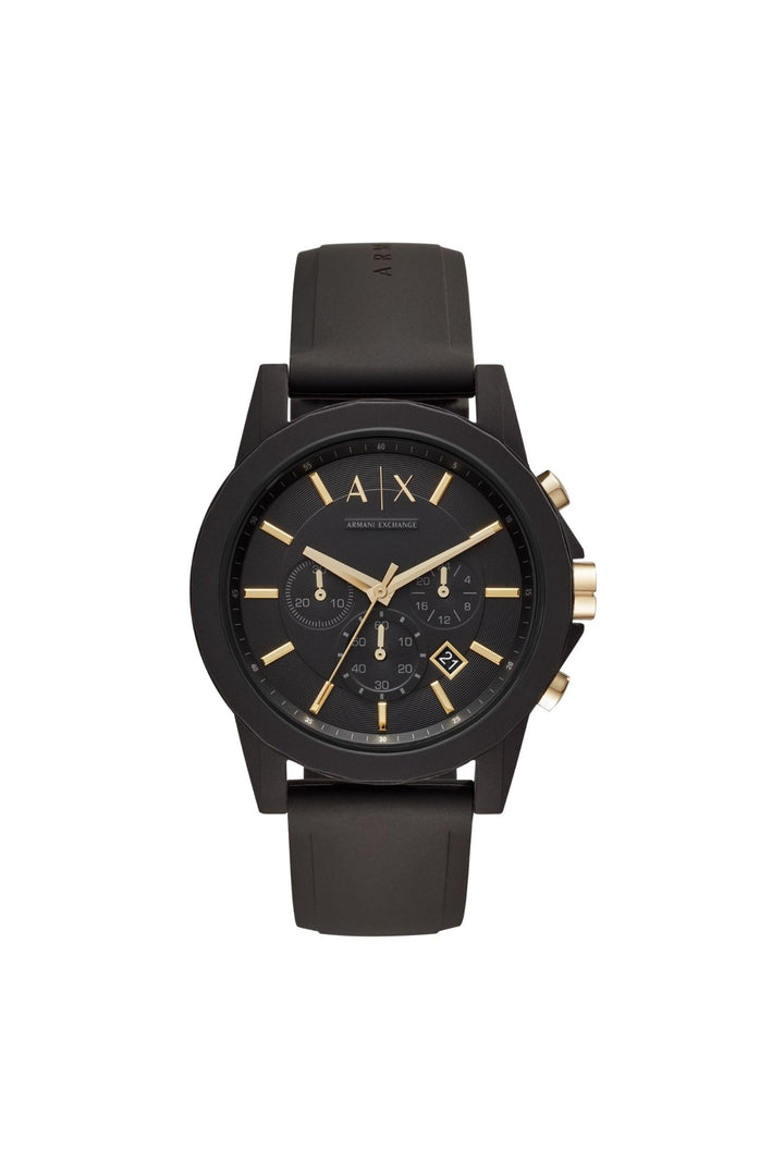 Mens Chronograph Black Silicone Watch And Luggage Tag Gift Set