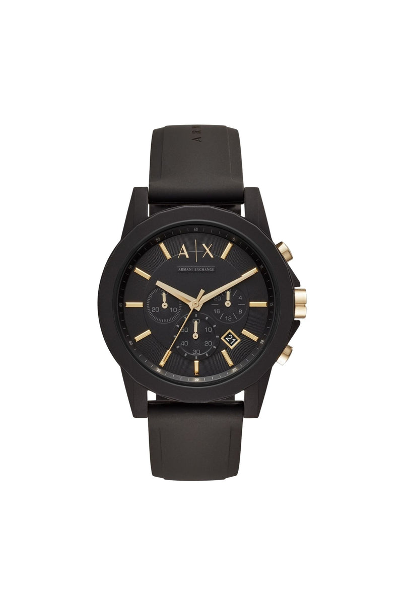 Mens Chronograph Black Silicone Watch And Luggage Tag Gift Set