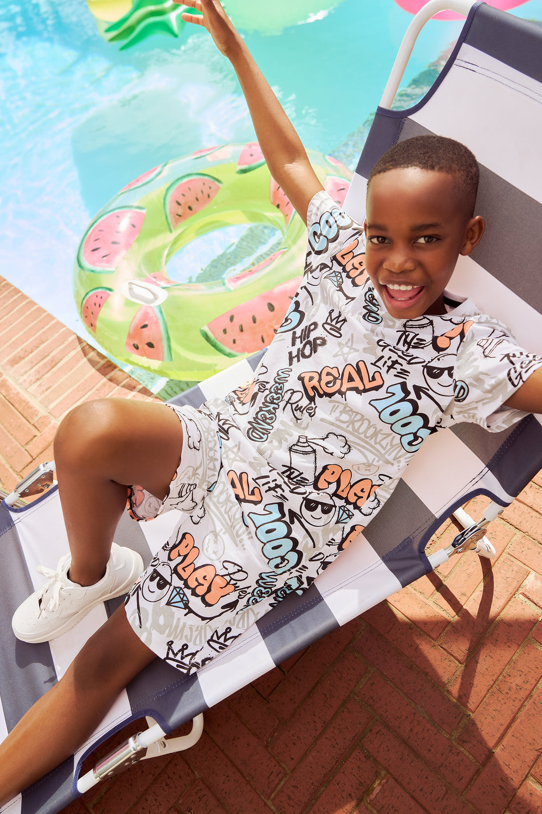 Boys Graffiti Print ShortsÂ - White