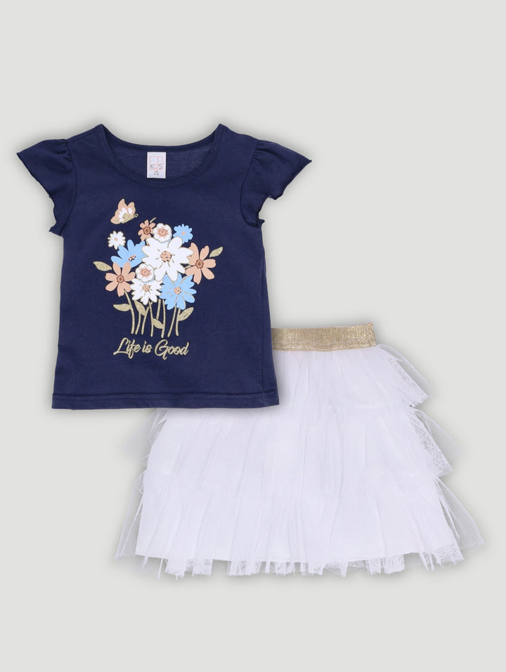 Pre-Girls Frill Tee & Tutu Skirt Set - Navy/White