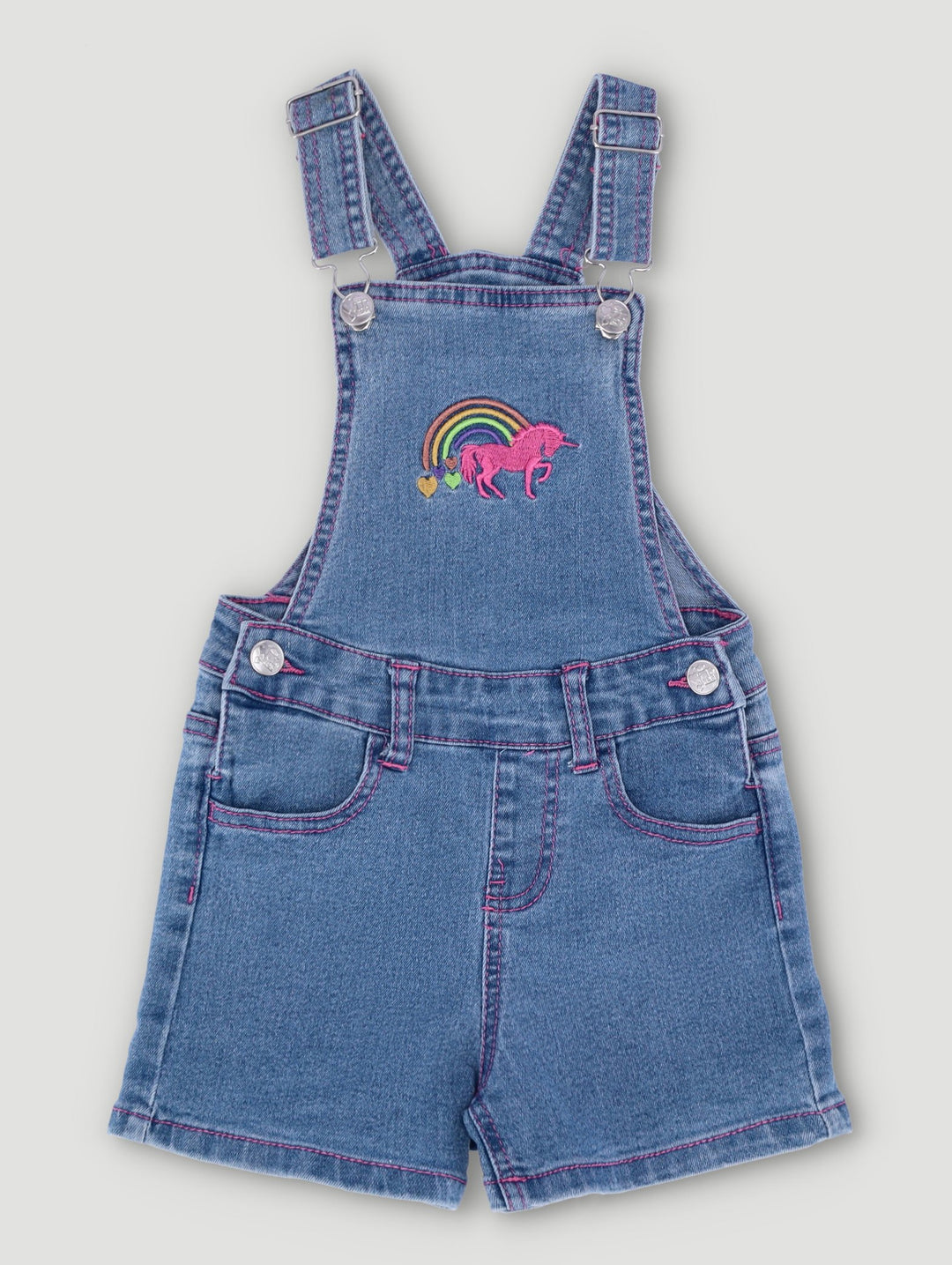 Pre-Girls Sequin Unicorn Dungaree - Mid Blue