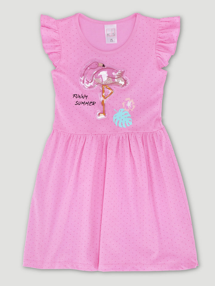 Pre-Girls Flamingo Applique Dress - Pink