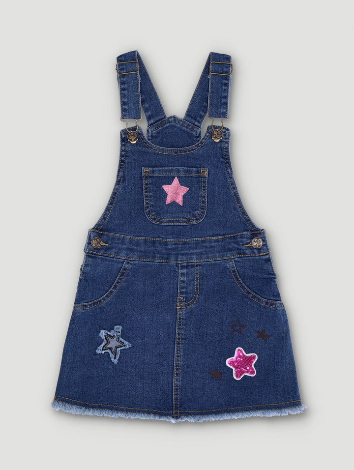 Pre-Girls Sequin Denim Dungaree - Dark Blue