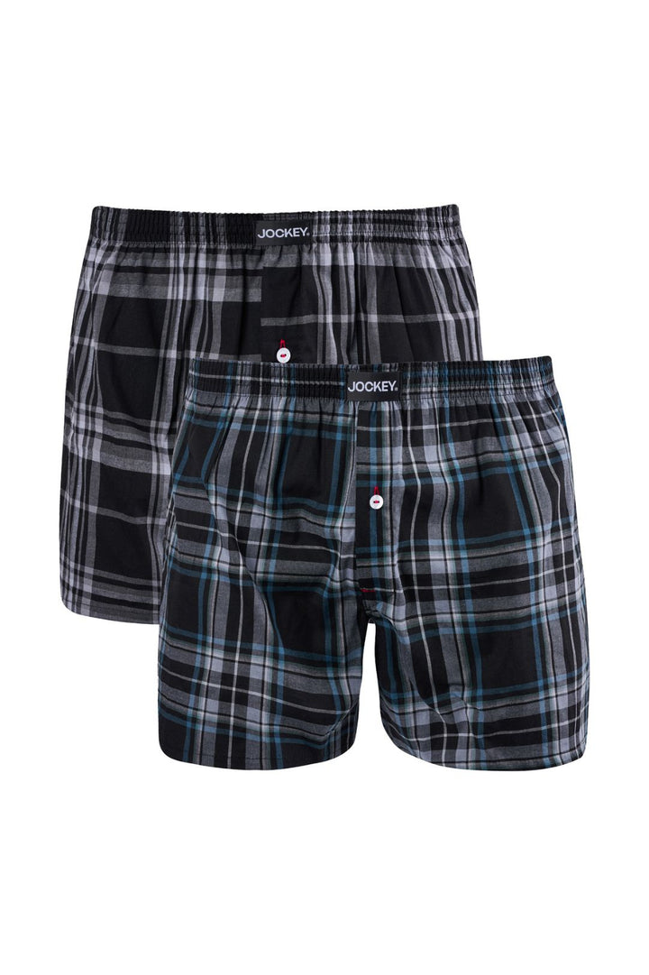 2 Pack Check Woven Boxers - Black/Grey