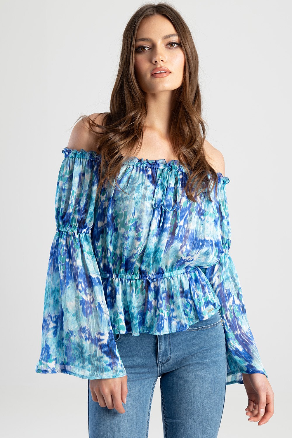 Bardot Blouse With Flare Sleeve