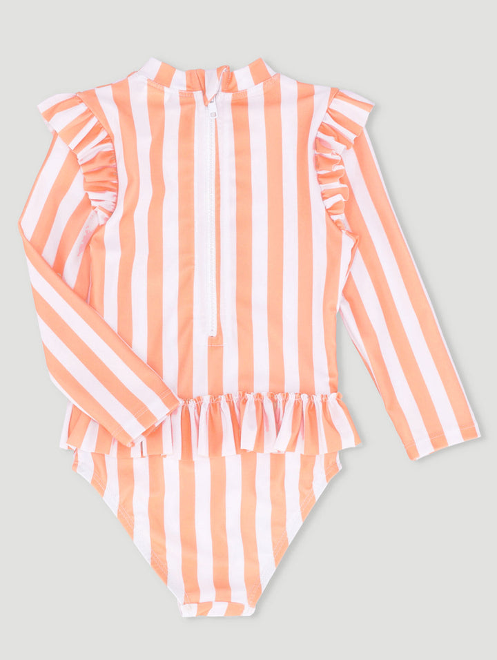 Keedo Baby Girls Stripe Frill Swimsuit - Coral