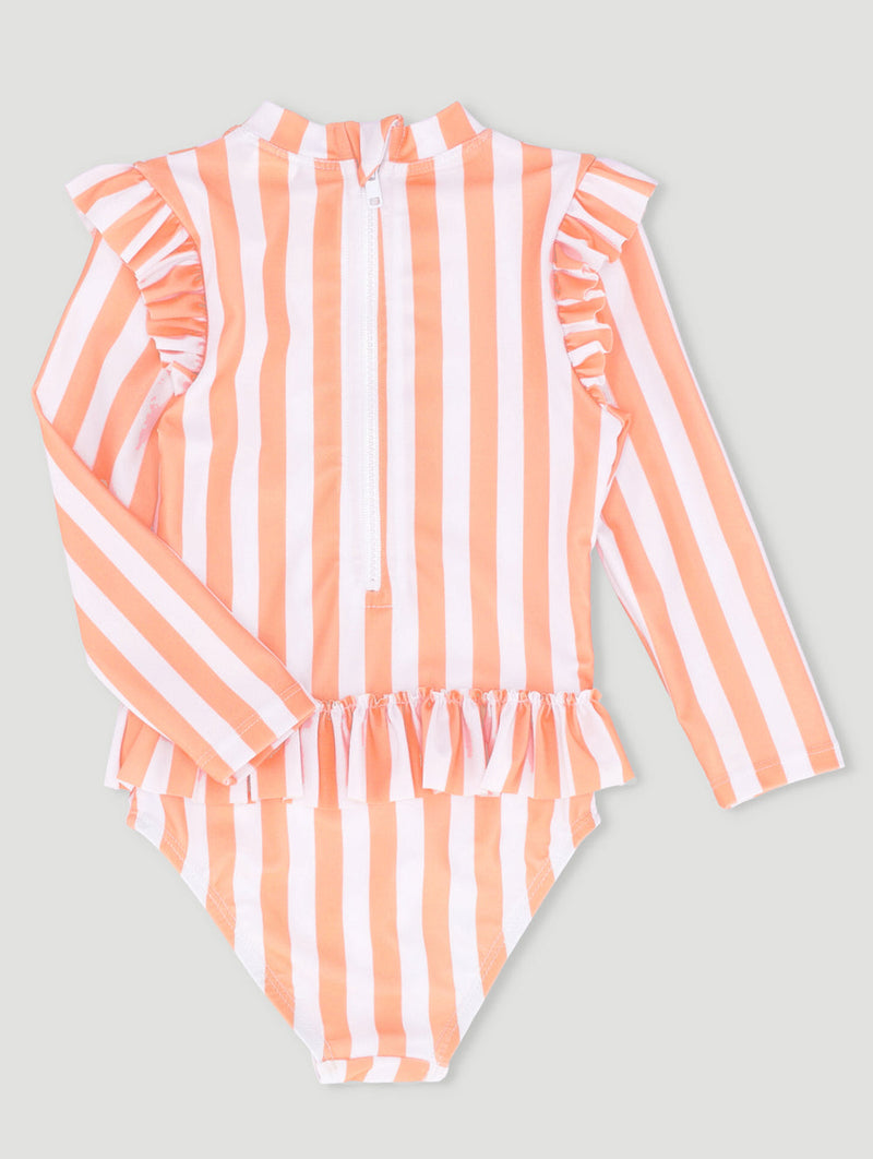 Keedo Baby Girls Stripe Frill Swimsuit - Coral