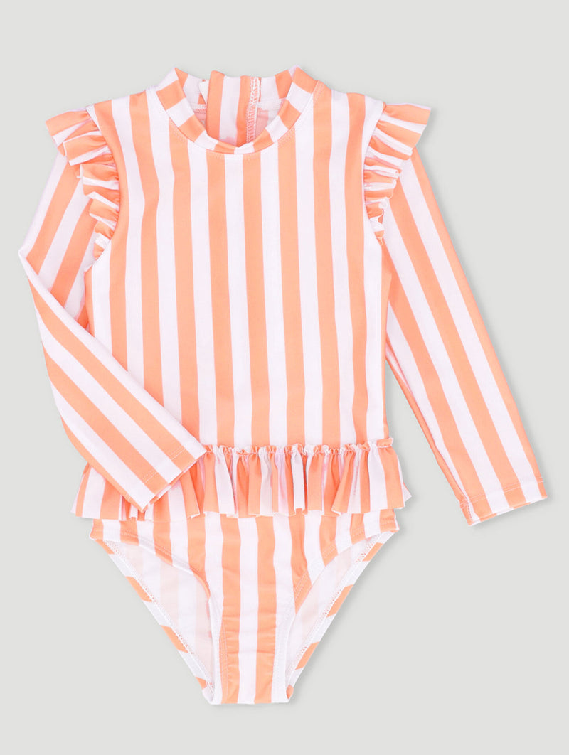 Keedo Baby Girls Stripe Frill Swimsuit - Coral