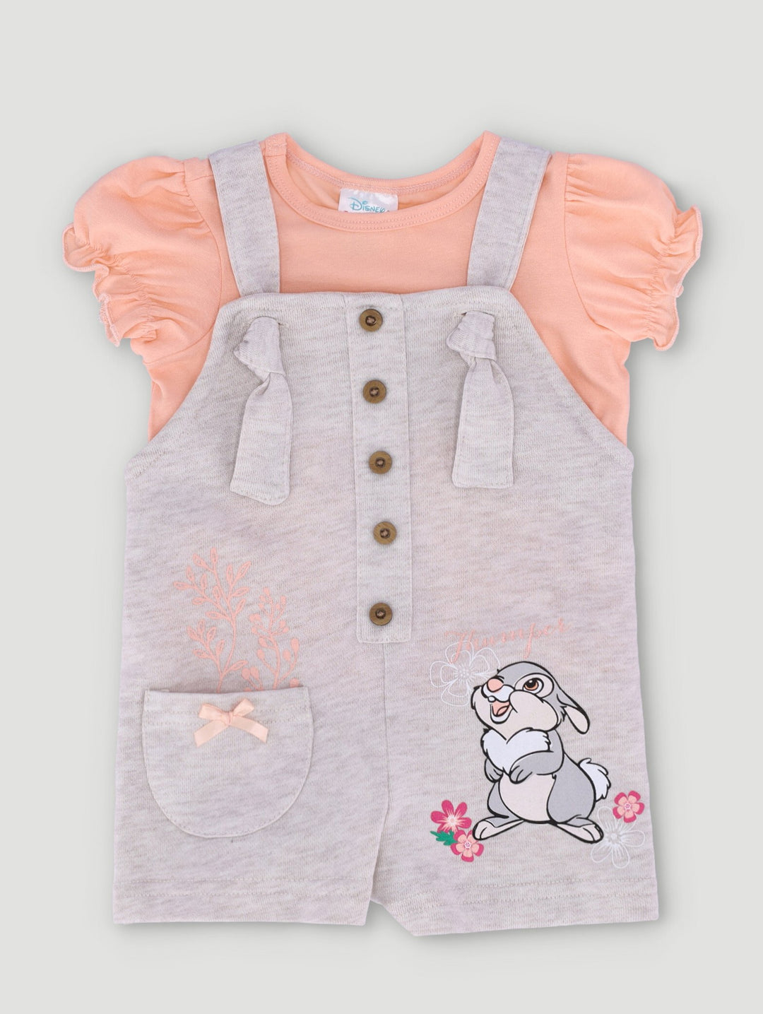 Baby Girls Thumper Fleece Dungaree Set - Grey