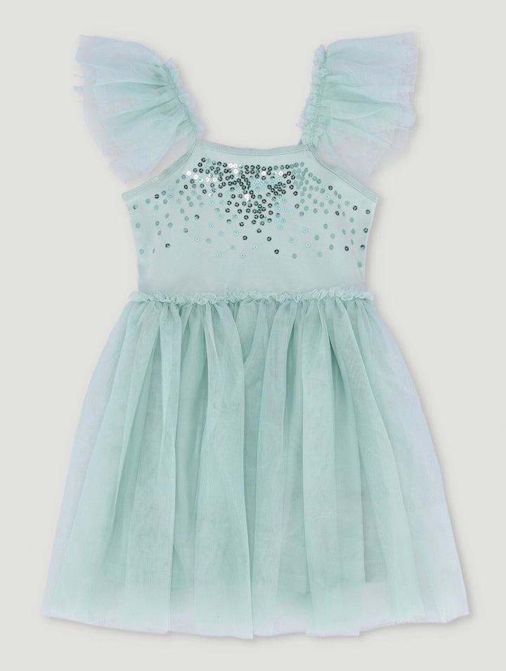 Pre-Girls Party Dress With Frill Sleeves - Mint