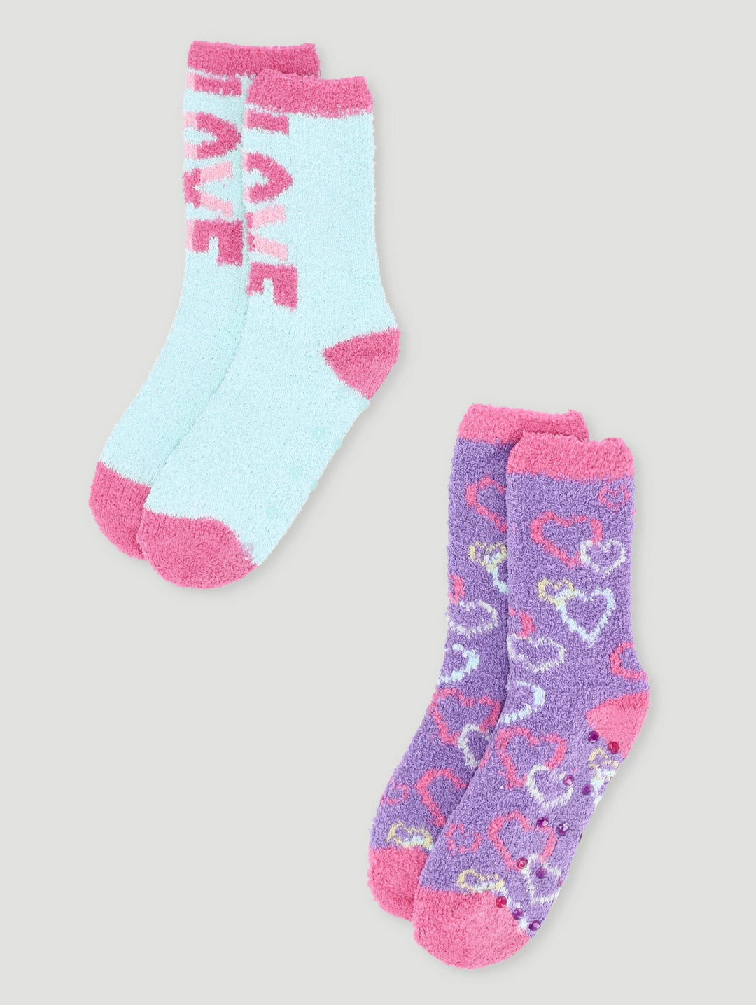 Pre-Girls 2 Pack Fluffy Heart Socks - Blue