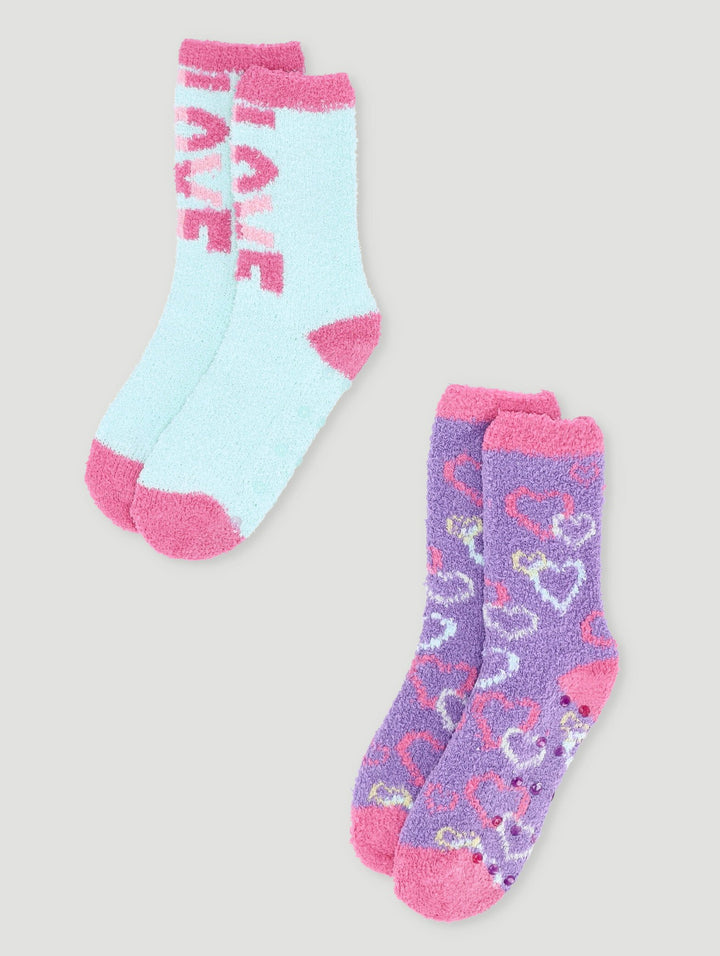 Pre-Girls 2 Pack Fluffy Heart Socks - Blue